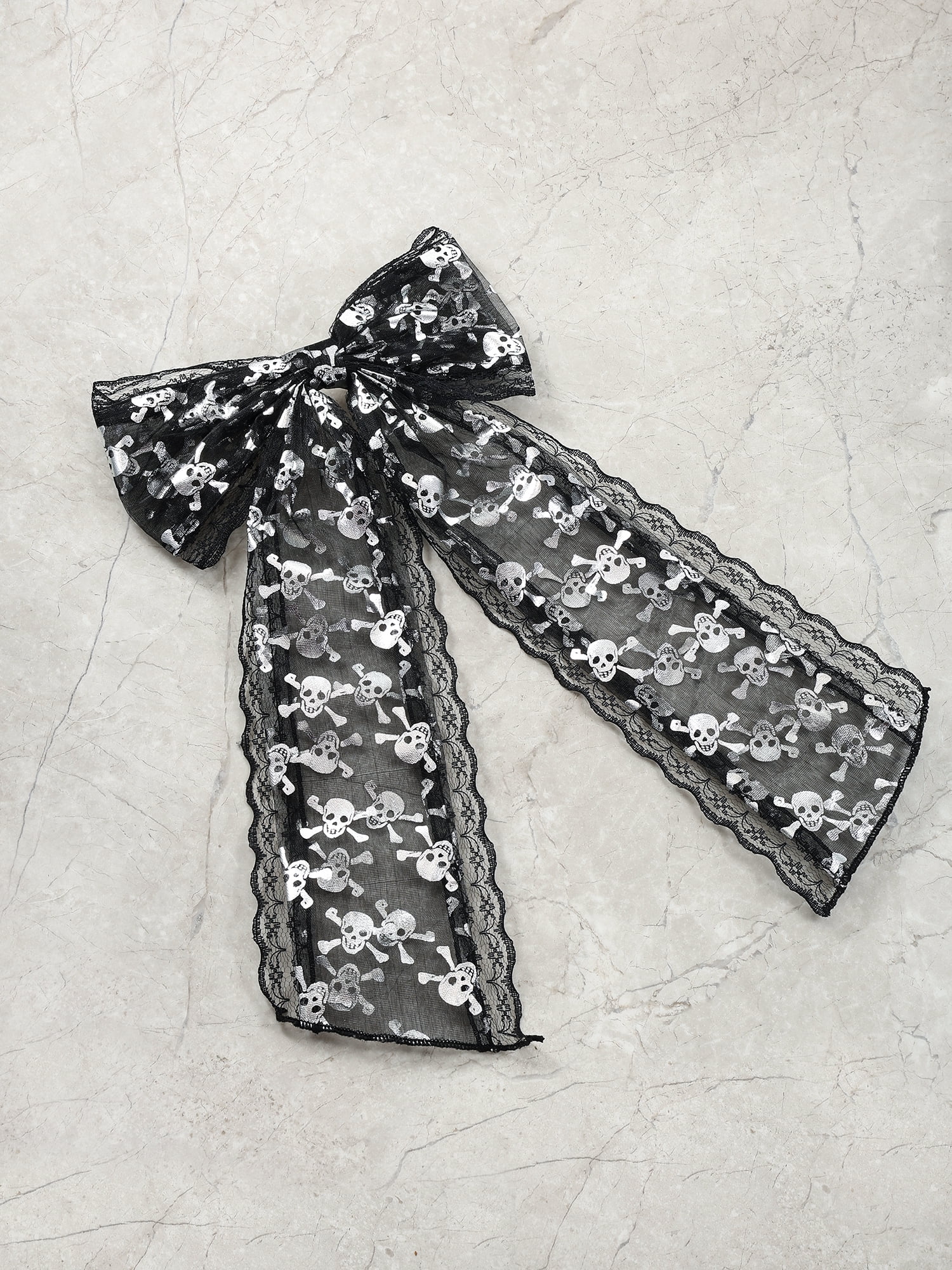 Way to Celebrate Halloween Hair Bow, Black with Silver Metallic, 1 Piece