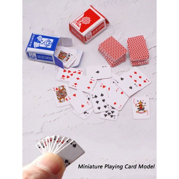 2PCS 1:12 Scale Miniature Poker Sets, Includes 54 Tiny Playing Cards & 2 Decorative Boxes (1-1.5cm) for Dollhouse, Diorama, Nail Art & Micro Scene Photography
