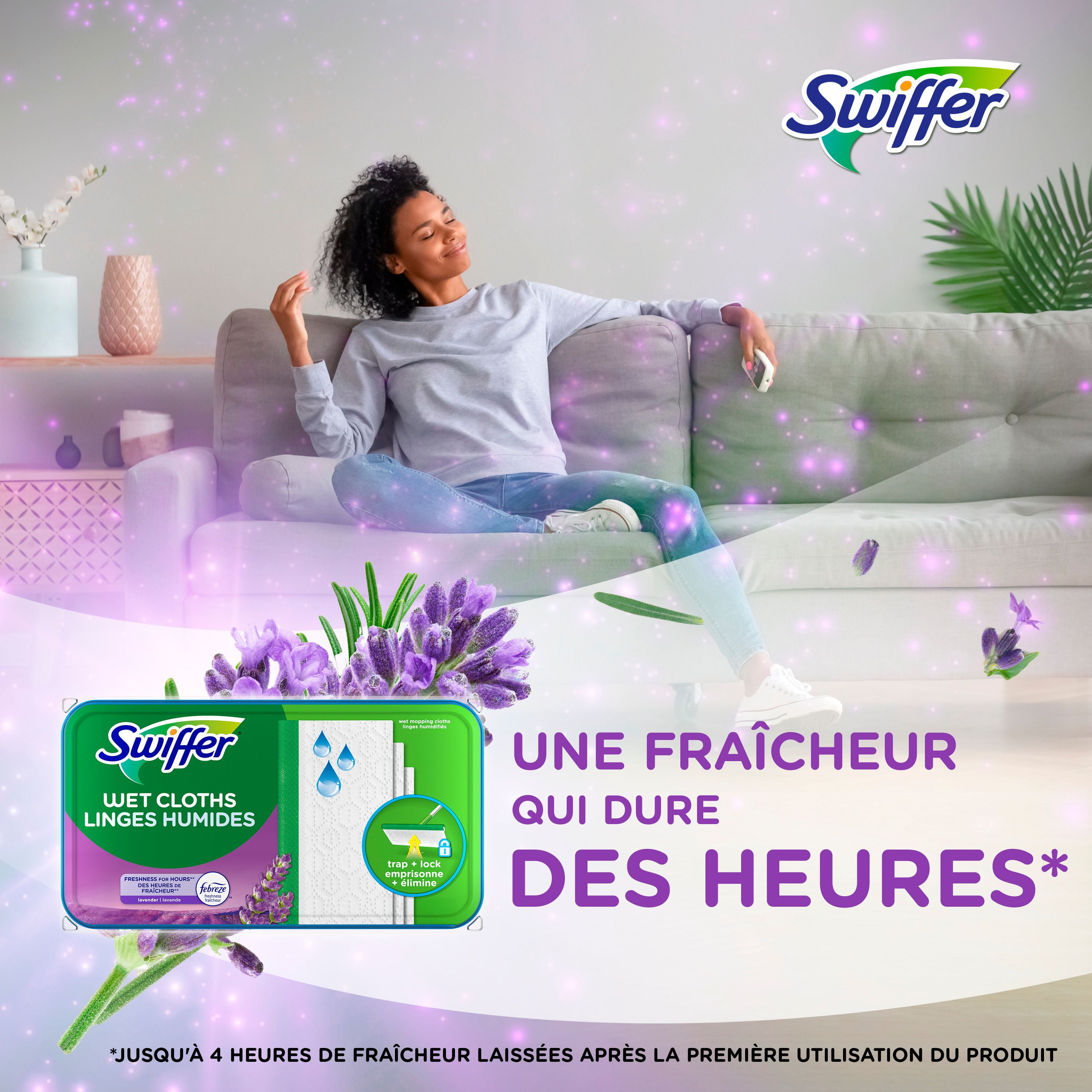 Swiffer Sweep + Mop, Wet Pads Refill, Floor Cleaner, Cleaning Cloths, Lavender, 24 Count