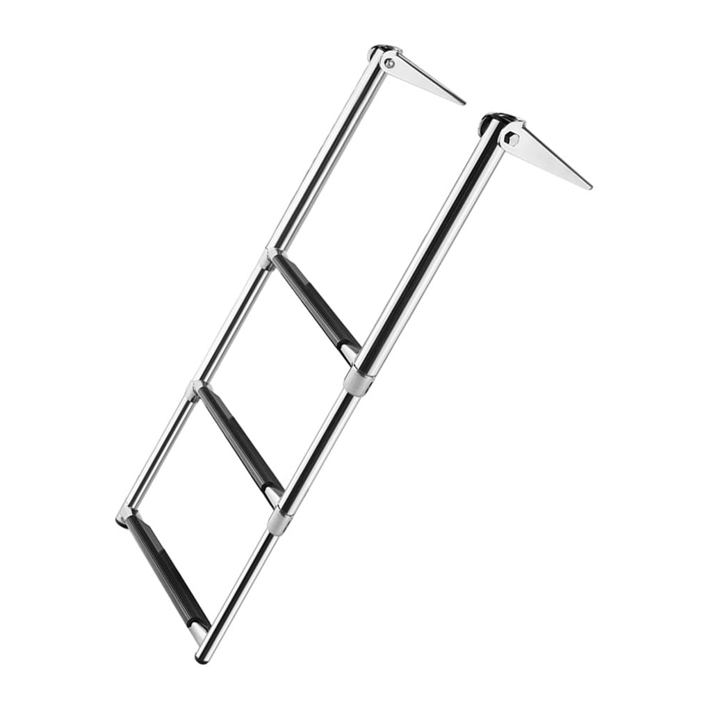 3 Step Foldable Boat Ladder,Stainless Steel Marine Foldable Pontoon Boat Ladder with Rubber Grips Folding Boarding Ladder for Fishing Boat Swimming Pool Docks Kayak Yacht Speedboats