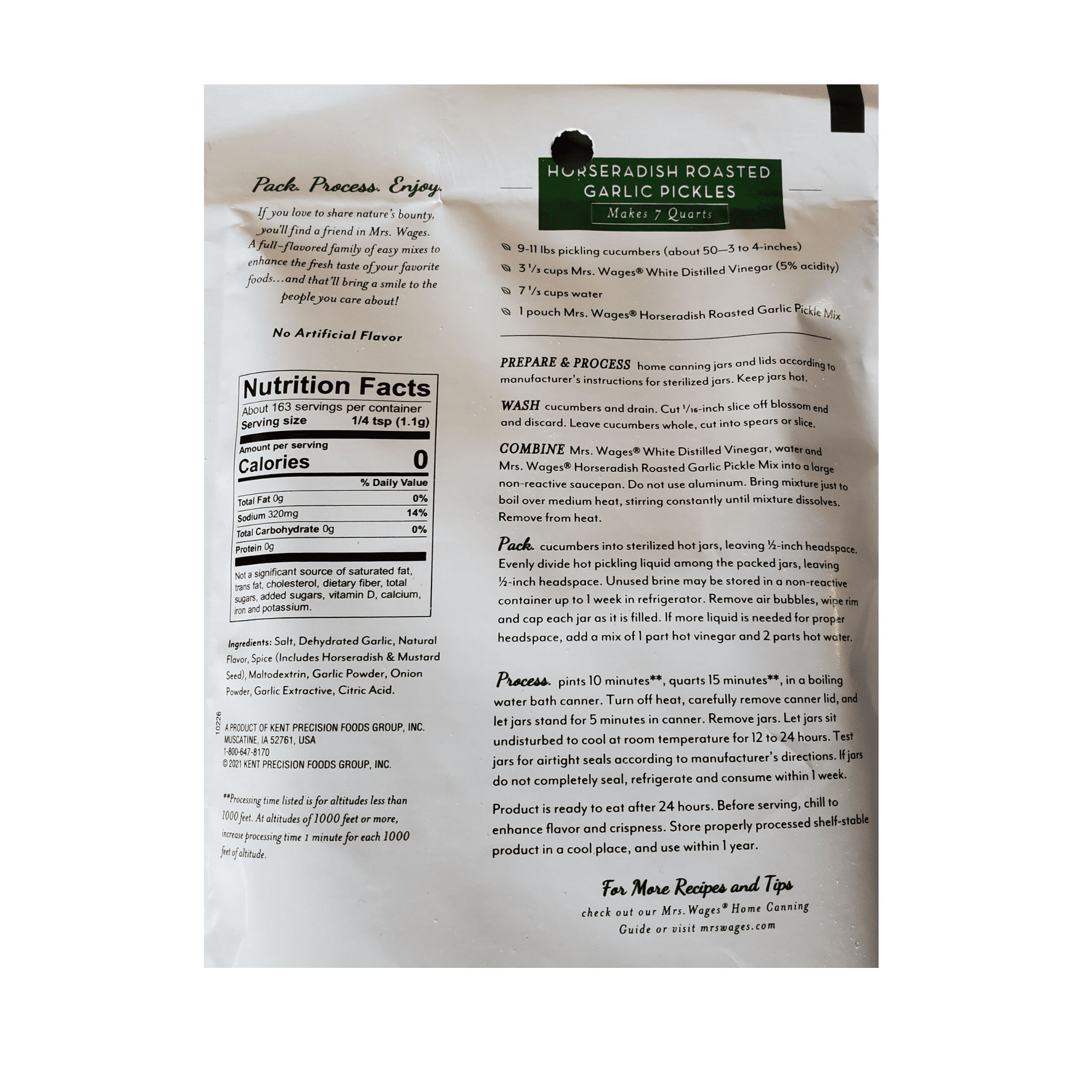 (2 pack) Mrs. Wages Horseradish Roasted Garlic Pickles Quick Process Mix | Simple-to-Use | Flavorful Spice | Easy Way to Make Pickles | 6.5 oz Packet