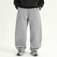 thumbnail image 2 of LIJCC Boys Solid Color Drawstring Sweatpants Spring Autumn Loose Wide Leg Sweat Pants Elastic High Waist Baggy Joggers(Grey,8-9 Years), 2 of 9