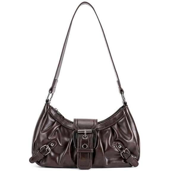 Deago Women's Vintage Buckle Shoulder Bag Y2K Goth Punk PU Leather Handbag Hobo Clutch Purse (Coffee)