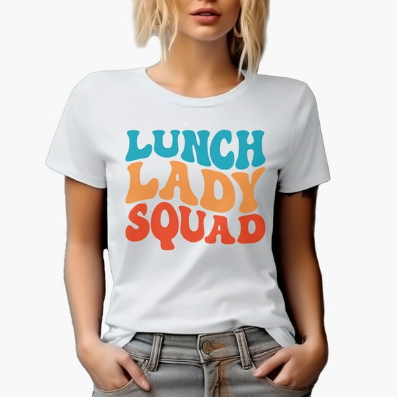 Lunch Lady Squad, School Themed, Groovy Retro Wavy Text Merch Gift, White T-Shirt, Small