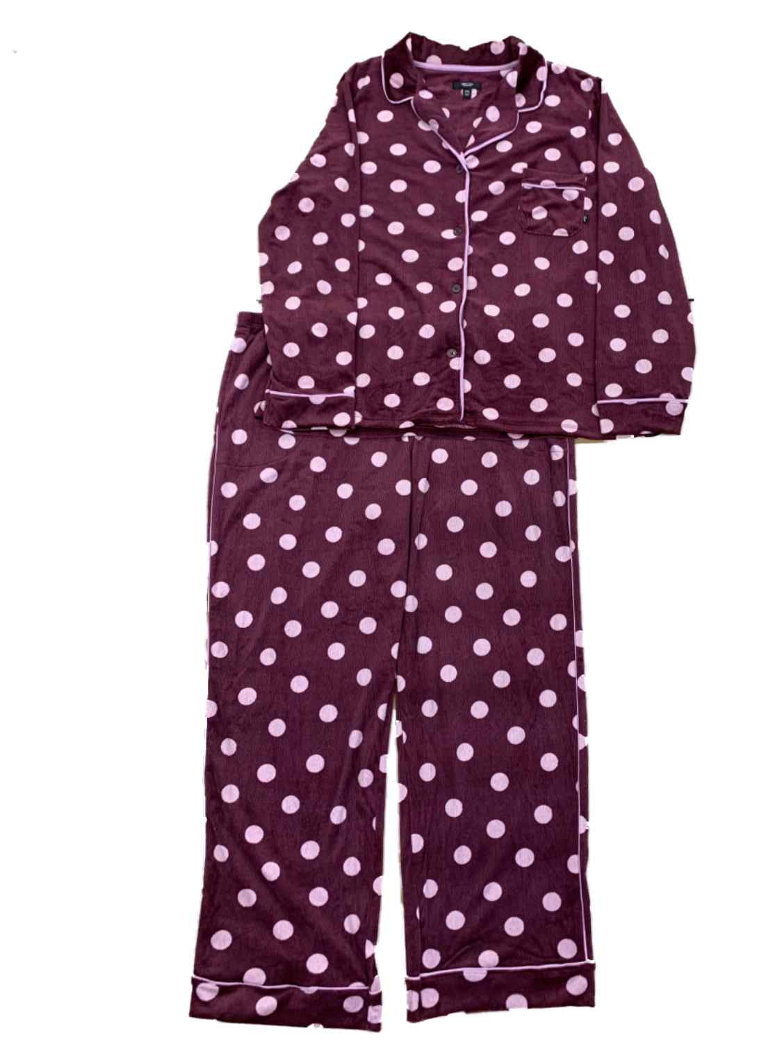 Simply Vera Vera Wang Simply Vera Womens Purple & Pink Polka Dot 2PC Stretch Velour Pajama Set