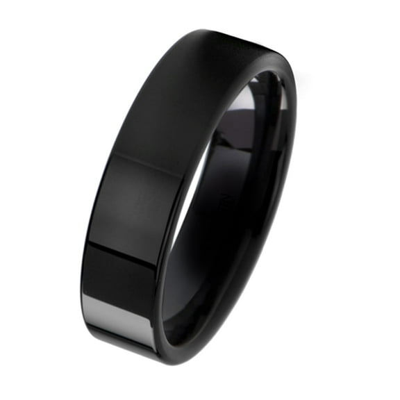 Gemini Plain Flat Comfort Fit Black Titanium Wedding Ring Width 6mm US Size 9.5 Valentine's Day Gift