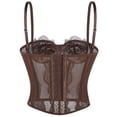 thumbnail image 4 of JGGSPWM Women's Spaghetti Strap Mesh Floral Lace Corset Tops Lace-Up Bustier Going Out Date Night Party Crop Cami Top Brown M, 4 of 5
