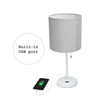 Limelights - Stick Lamp with USB charging port and Fabric Shade - White/Gray