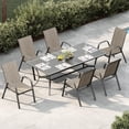 thumbnail image 4 of Patio Chairs Set of 6, Outdoor Stackable Dining Chairs with Textilene Fabric, All-Weather Deck Stacking Chairs with High Back for Backyard Poolside Garden Balcony, Brown, 4 of 8