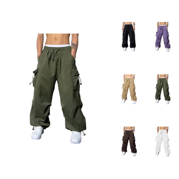 Men's Baggy Cargo Pants 2026 Casual Drawstring Elastic Waist Loose Fit Parachute Pants Harem Joggers with Pockets Streetwear