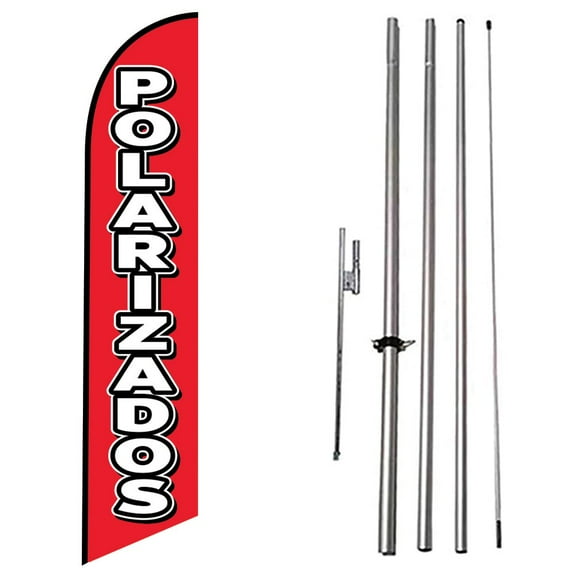 Polarizados Spanish Advertising Feather Banner Swooper Flag Sign with Flag Pole Kit and Ground Stake