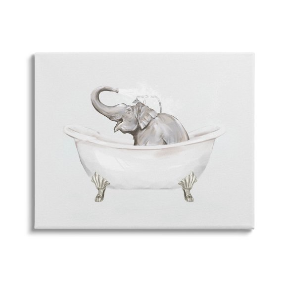 Happy Elephant Splashing Bathtub Animals & Insects Graphic Art Gallery Wrapped Canvas Print Wall Art