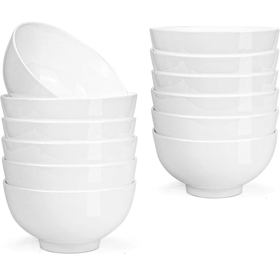 12 Pack 10 Ounces Porcelain Small Bowl Set White Round Bowls (10 fl oz)