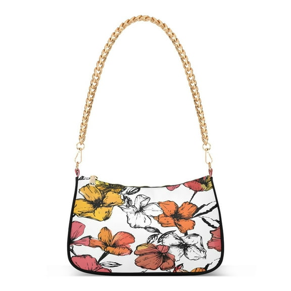Ryvnso Hand Drawn Summer Floral Womens Chain Shoulder Bag Tote Handbags Clutch Hobo Purse with Zipper for Travel