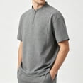 thumbnail image 4 of FRSASU Men's Quarter Zip Athletic Shirt Loose Fit Breathable Workout Top Casual Short Sleeve Performance Training Tee Dark Gray, 4 of 5