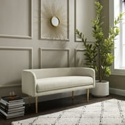 Inspired Home Mae Cream White Linen Bench - Upholstered | Brushed Legs | Gold Powder Coated Legs