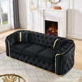 thumbnail image 7 of Mid Century Modern Chesterfield Sofa Couch, 90.6" Velvet Couch Black and Gold Sofa Luxury Loveseat for Living Room, Tufted Sofas with 2 Pillows & Classic Golden Decor, Jet Black, 7 of 7