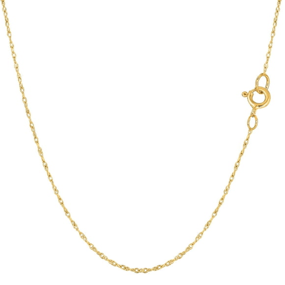 14k Yellow Gold Rope Chain Necklace, 0.6mm, 16"