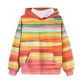 thumbnail image 4 of Riecok Hoodie Sweatshirts for Girls Rainbow Stripe Print Long Sleeve With Pockets Round Neck Casual Comfy Trendy Preppy Hooded Sweatshirts Plush Hooded Sweatshirt 11-12 Years Multicolor, 4 of 5