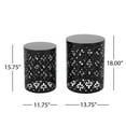 thumbnail image 7 of Outdoor Cylindrical Side Table Set of 2, Heavy Duty Metal End Table with Floral Pattern Design & Powder-Coated Iron Frame for Patio, Living Room, Bedroom, Balcony & Garden, No Assembly Required, Black, 7 of 7