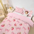 thumbnail image 3 of spefrowx Watercolor Strawberry Bow Print Twin Duvet Cover for Teens, Blush Pink Fruit Twin Bedding, Pink Reversible, 2-Piece, 1 Duvet Cover and 1 Pillowcase, 3 of 6