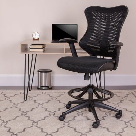 UPC: 0889142892830 | Flash Furniture High Back Designer Black Mesh Drafting Chair with LeatherSoft Sides and Adjustable Arms