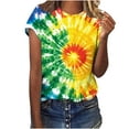 thumbnail image 2 of VBTAPA Womens Summer Tops Tie Dye Short Sleeve Round Neck T Shirts Casual Loose fit Blouses Limited Time Sales Multicolor L, 2 of 5