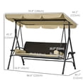 thumbnail image 2 of 3-Seat Outdoor Porch Swing with Adjustable Canopy, Khaki PE Rattan Wicker & Steel Frame Patio Swing Bench with Removable Cushion and Pillows for Garden, Backyard or Patio, 2 of 7