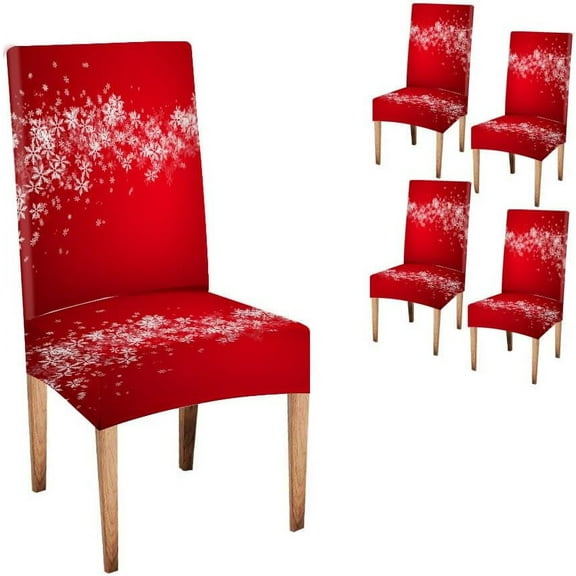 Christmas Snowflake Red Chair Covers for Dining Set of 4 Kitchen Parsons Chair Slipcovers Removable Seat Protector for Home or Party