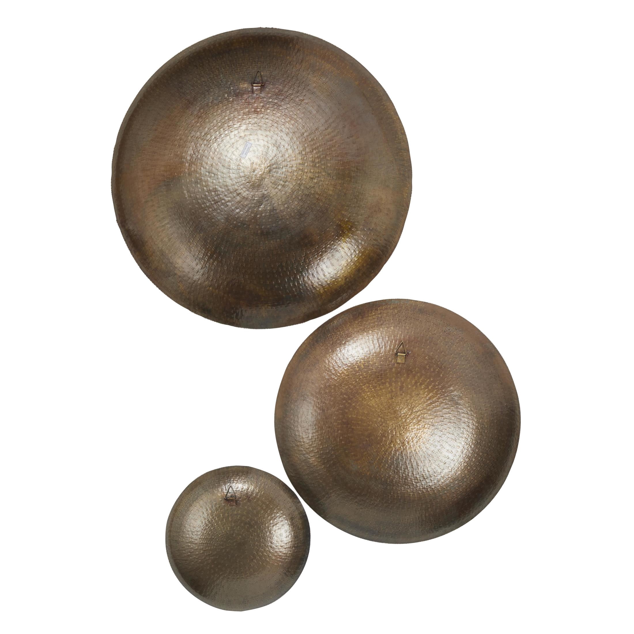 DecMode Bronze Metal Large Metallic Disk Plate Wall Decor (3 Count)
