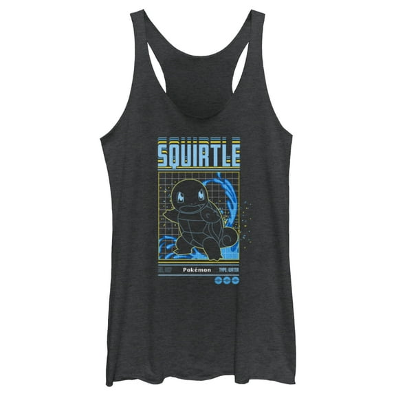 Women's Pokemon Squirtle Retro Grid Racerback Tank Top Black Heather Medium