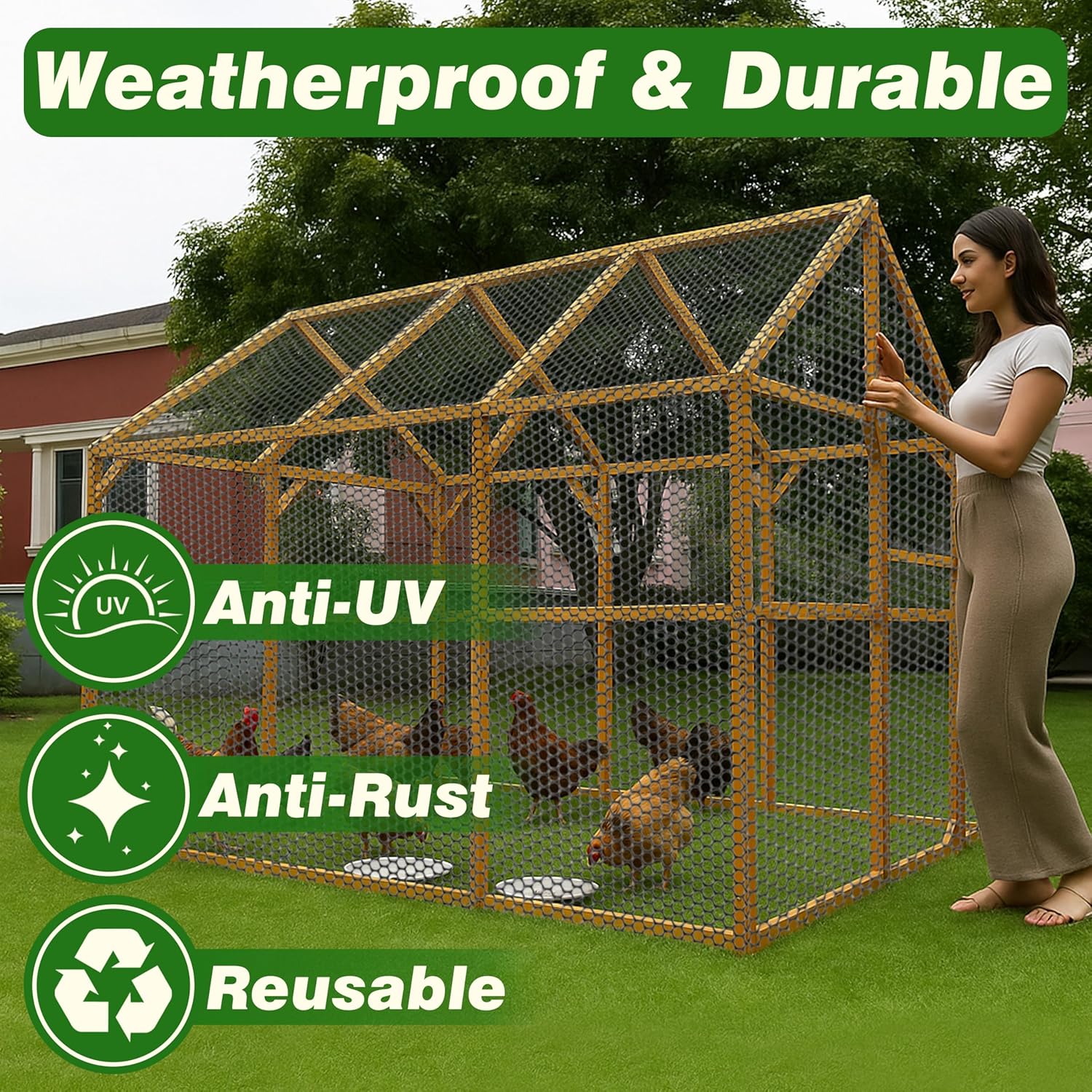 Gardzen 16in x 33ft Plastic Chicken Wire Mesh with 70 Pcs Zip Ties, 0.5in Hole Heavy-Duty Poultry Netting Garden Fence for Snow, Outdoor Barriers
