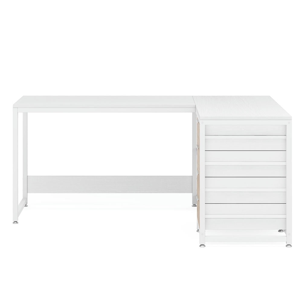 Barara King Home Office Desk, Computer Desk,59" L-Shaped Desk, Reversible Corner Desk with Drawers & Shelves,White