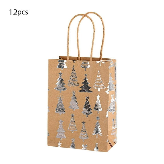 Christmas Snowflake Tote Gift Bag – 12pcs Kraft Paper Holiday Packaging, Reusable Gift Bags for Party, Home & Gift Wrapping