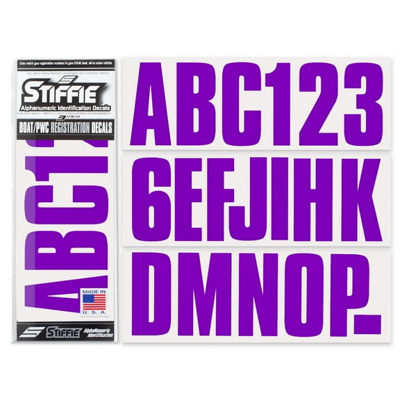 STIFFIE Uniline Purple 3" Alpha-Numeric Identification Custom Kit Registration Numbers & Letters Marine Stickers Decals for Boats & Personal Watercraft PWC