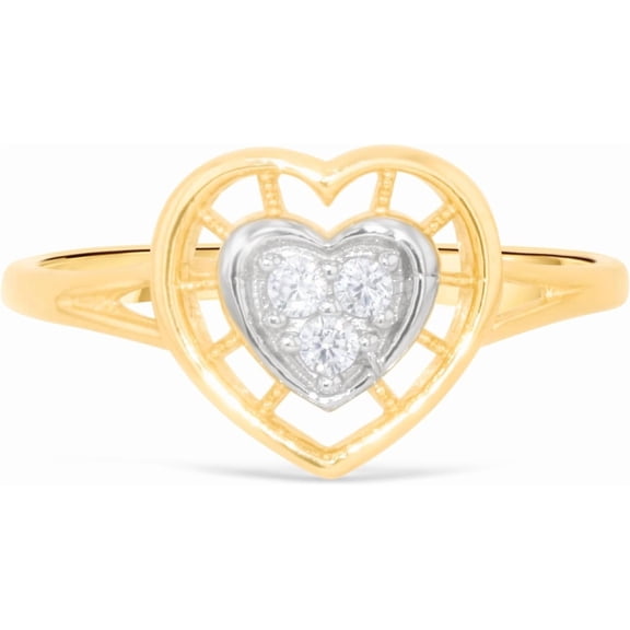 Floreo 10k Yellow Gold 10mm CZ Heart Two-Tone Ring, Sizes 4 - 10