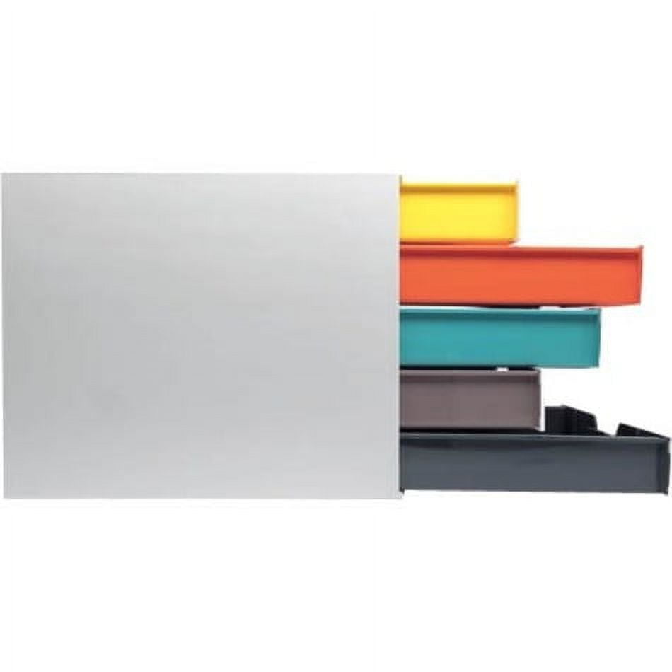 Durable Varicolor Mix 5 Drawer Desktop Storage Box, White/multicolor - 5 Drawer(s) - 11" Height X 11.5" Width X 14" Depth - Desktop - White, Multicolor - Plastic - 1 / Each