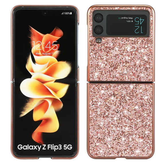 Cute Case for Galaxy Z Flip 3, Slim Glitter Bling Sparkly Shiny Slim Women Girls Hybrid Soft Smooth Shockproof Plating Bumper Protective Women Girls Shiny Case For Samsung Galaxy Z Flip 3, Rosegold