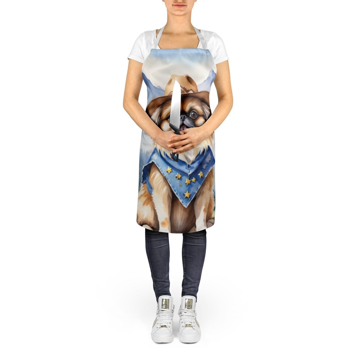 Pekingese Cowboy Welcome Apron 27 in x 30 in
