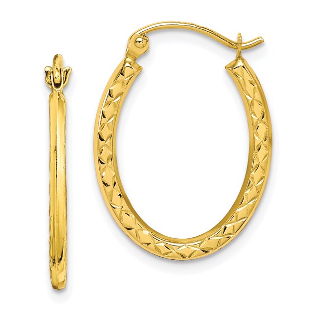 Boucles d'Oreilles Créoles Ovales en Or Jaune 10k