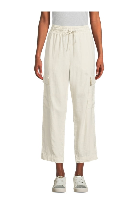 Women's Linen Blend Cropped Cargo Pants, 28" Inseam, Size XS-XXXL