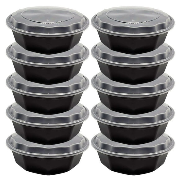 10pcs Disposable Octagonal Plastic Bento Box Meal Prep Container Large Capacity Food Storage Containers Fast Food Box 2000ml(Black)
