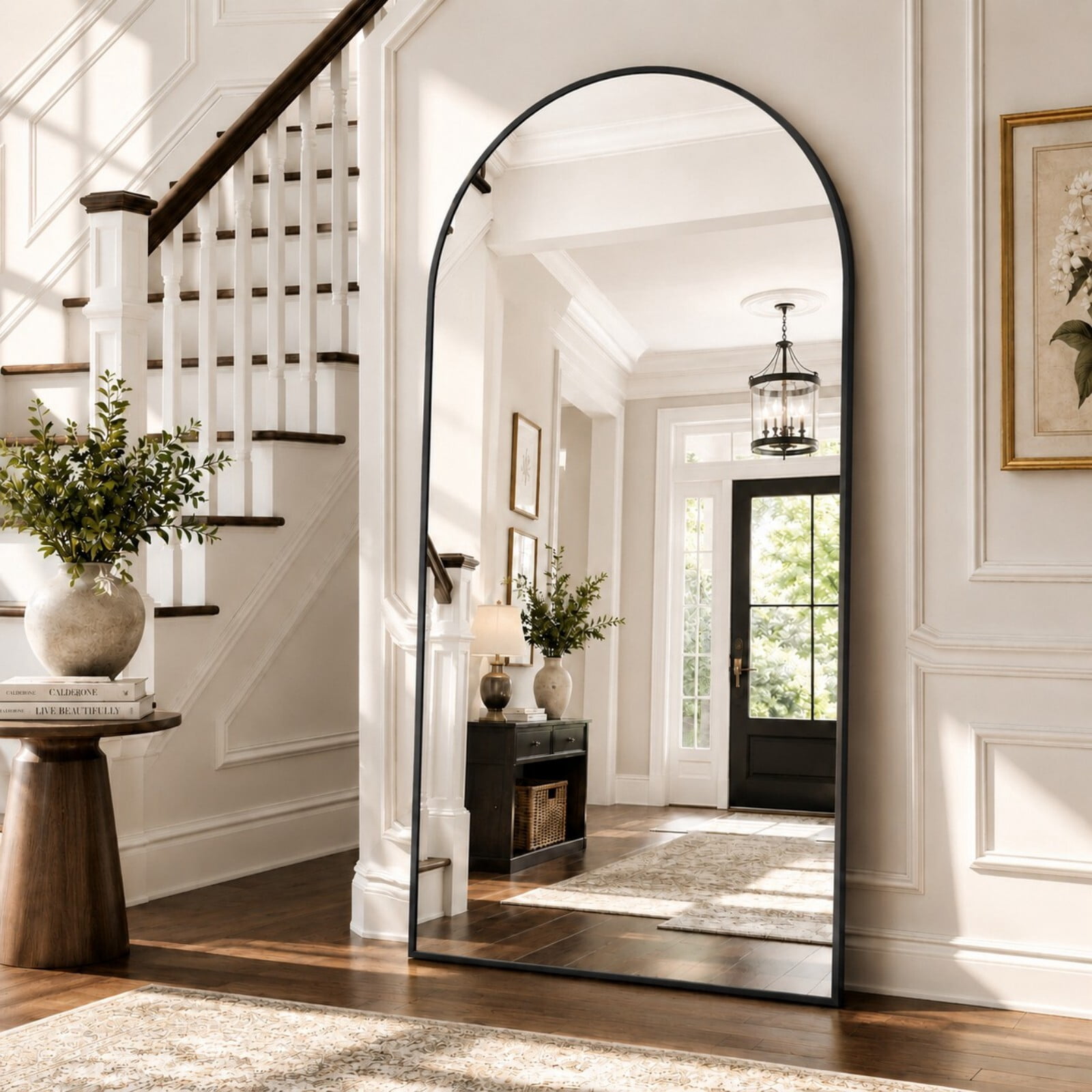 GRAHMCY 78" x 35.3" Arched Large Full Length Mirror Wall Mounted Floor Mirror with Stand, Black