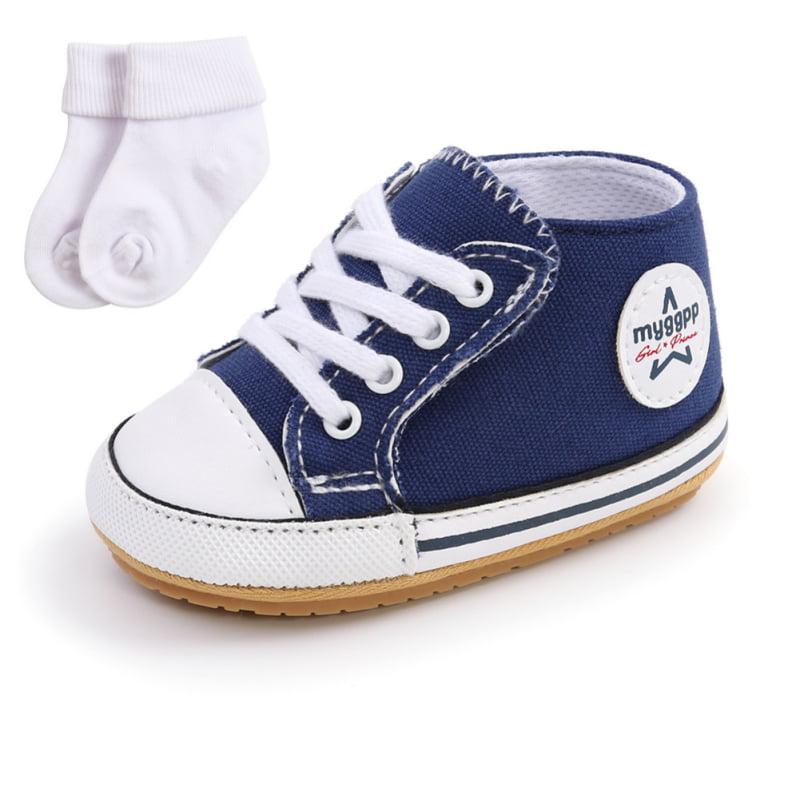 Baby Boys Girls Infant Canvas Sneakers High Top Lace up Newborn First Walkers Cribster Shoe 