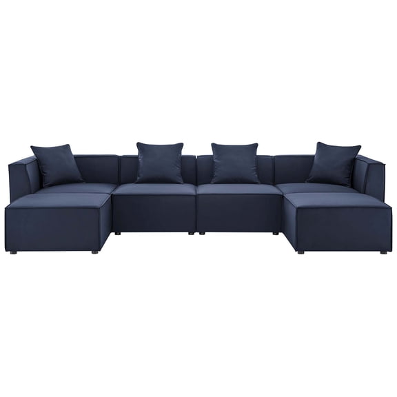 Lounge Sectional Sofa Set, Fabric, Blue Navy, Modern Contemporary Urban Design, Outdoor Patio Balcony Cafe Bistro Garden Furniture Hotel Hospitality
