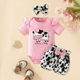 thumbnail image 2 of KPOPLK Baby Girl Summer Clothes I’m New Here Going Home Outfit Ruffle Ribbed Romper Tops Floral Shorts Set + Headband baby boy 3 months clothes(0-3 Months,Pink), 2 of 6