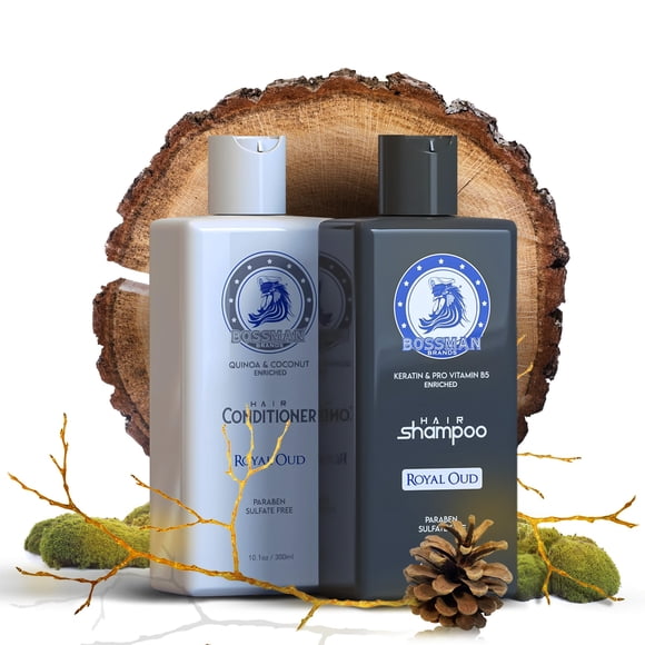 Combo de champú y acondicionador Bossman Hair - Fórmula hidratante, fortalecedora y calmante para el cabello de los hombres - Sin parabenos ni sulfatos (Royal Oud)