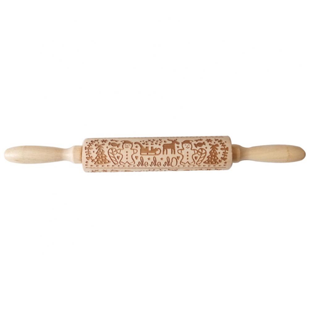 Naturalour Embossed Rolling Pins Christmas Wooden Rolling Pins for