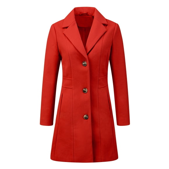 Abrigo largo de invierno para mujer Inspire Chic, de un solo botón, color rojo