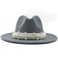 thumbnail image 2 of Migroa Fedora Hats for Women Panama Hat British Fashion Elegant Jazz Hat with Pearl Band Wide Brim Soft Fabric Hat Versatile Fashion Hat Grey M, 2 of 3